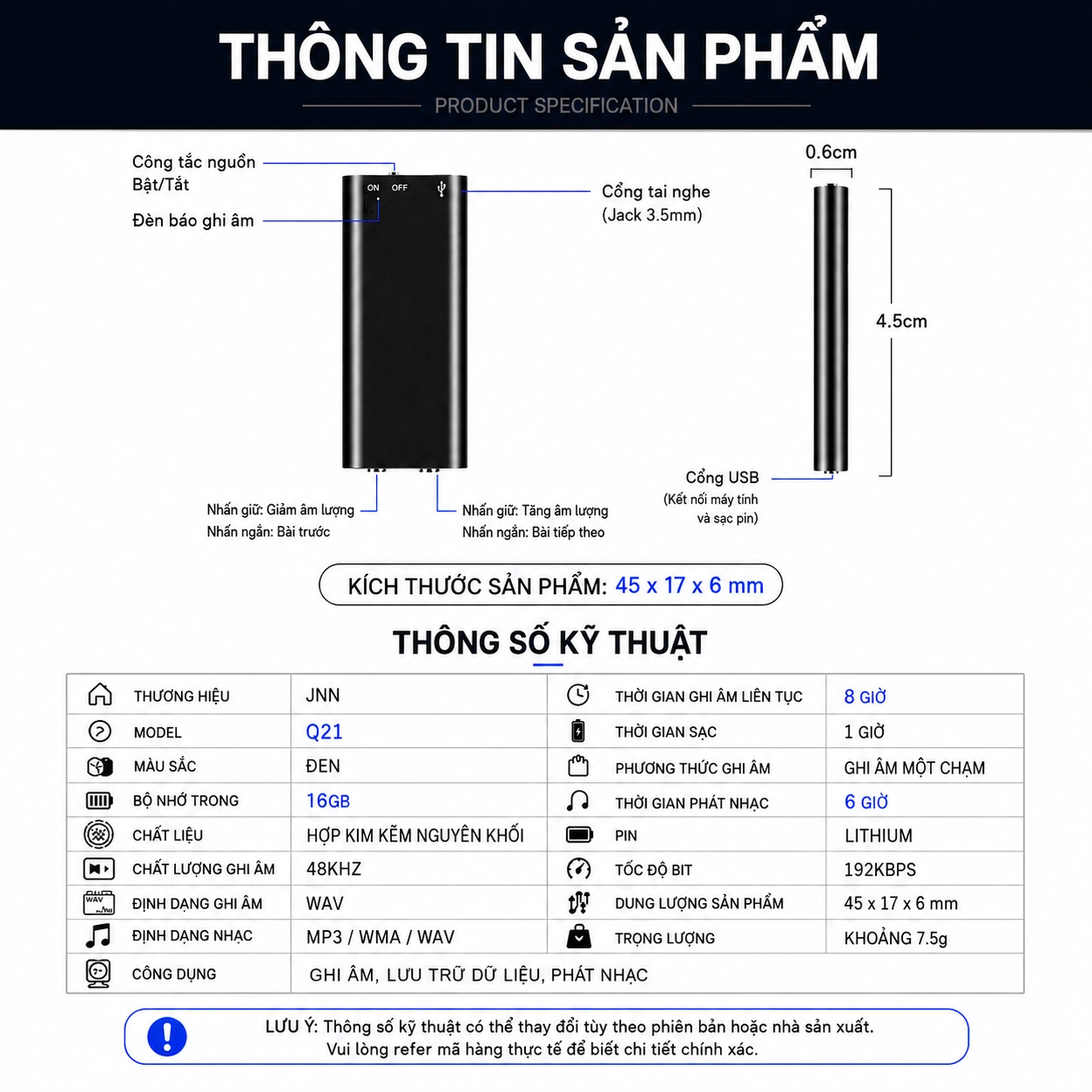 Máy Ghi Âm Mini Siêu Nhỏ Q21 16GB Chính Hãng, Ghi Âm Rõ Nét
