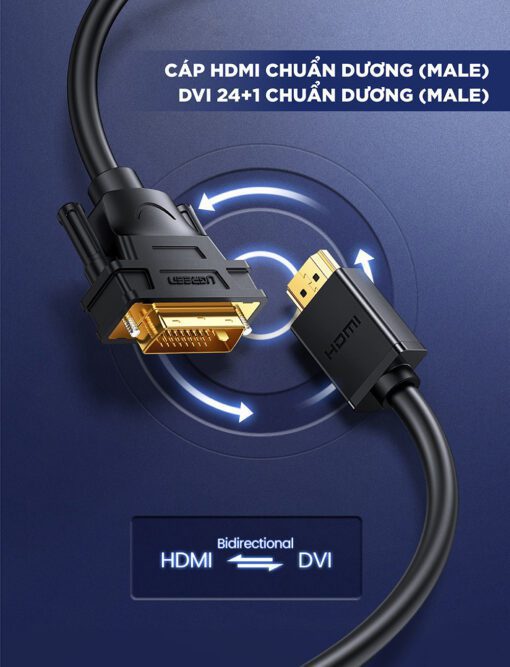Cáp HDMI sang DVI-D 24+1 dây tròn và dây dẹt dài 3m UGREEN HD106 10136
