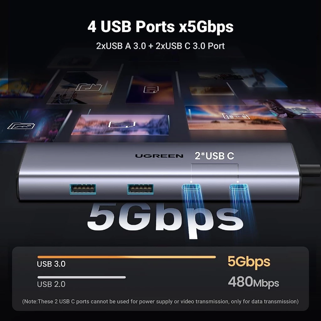 Hub 9 in 1 USB Type-C sang HDMI 4K@60Hz, Lan 1Gbps, Type-C, USB 3.0, SD/TF Sạc PD 100W Ugreen 15375