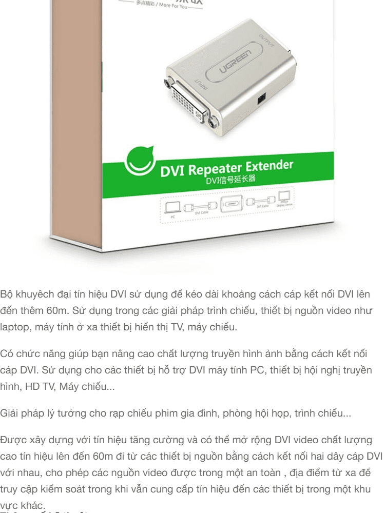 Bộ khuyếch đại + nối dài DVI-I 24+5 1080P độ phân giải cao vỏ hợp kim đầu mạ vàng UGREEN 40266 (màu bạc)