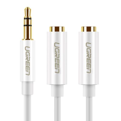 Cáp chia 3.5mm 1 ra 2 cổng tai nghe UGREEN AV123 10739 Đầu nhựa, Trắng