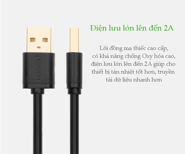 Dây cáp truyền dữ liệu 2 đầu USB 2.0 dài 0.5M UGREEN US102 10308 Màu Đen