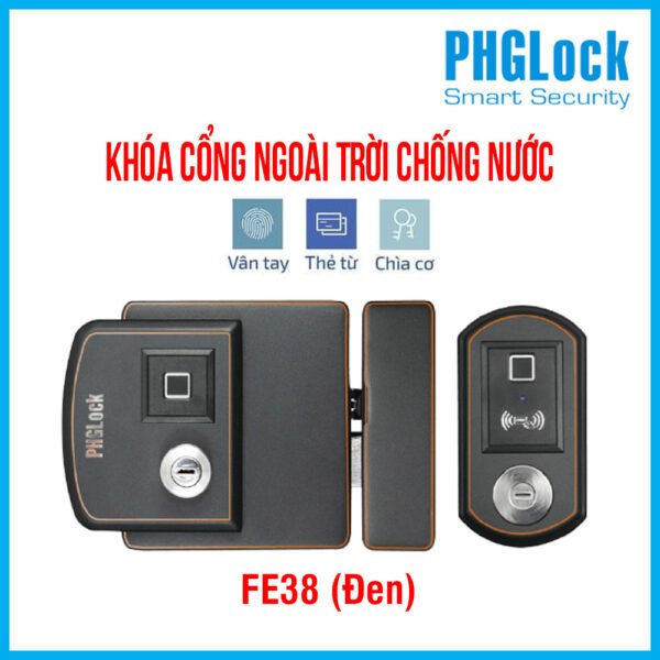 Khóa cổng vân tay cao cấp ngoài trời PHGLock FE38 (Đen)