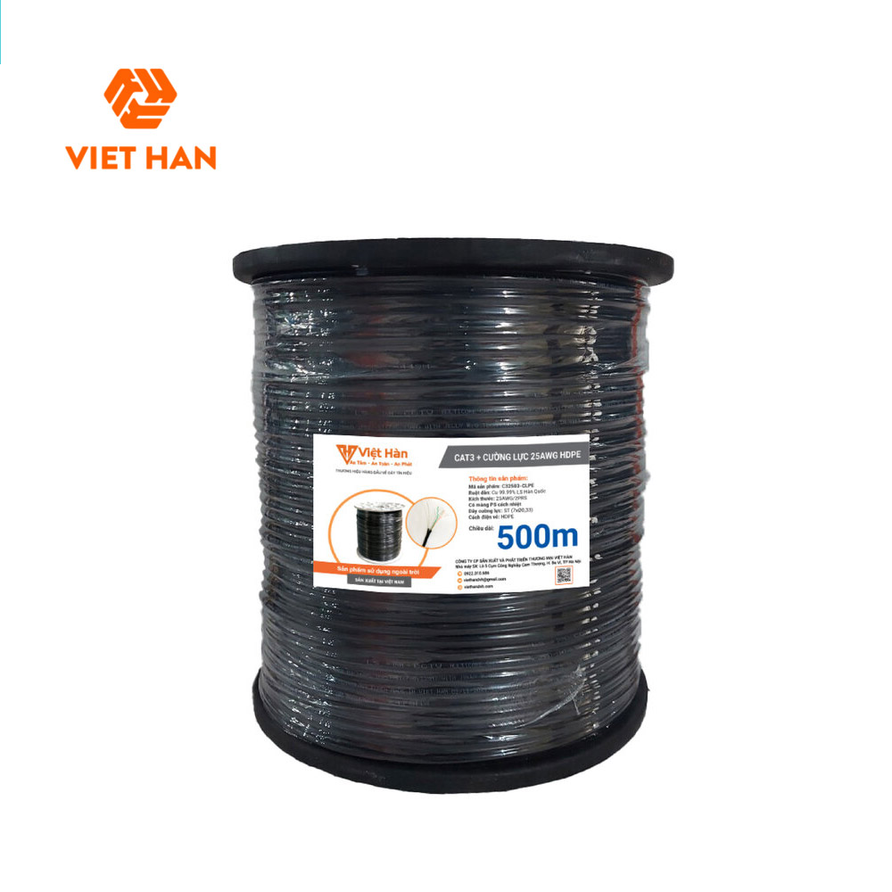 Cáp điện thoại 500m Việt Hàn CAT3 25AWG + Cường lực HDPE
