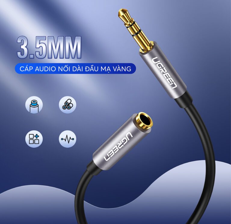 Dây cáp nối dài 3.5mm UGREEN AV118 60845 hỗ trợ Mic Màu Đen Dài 0.5m