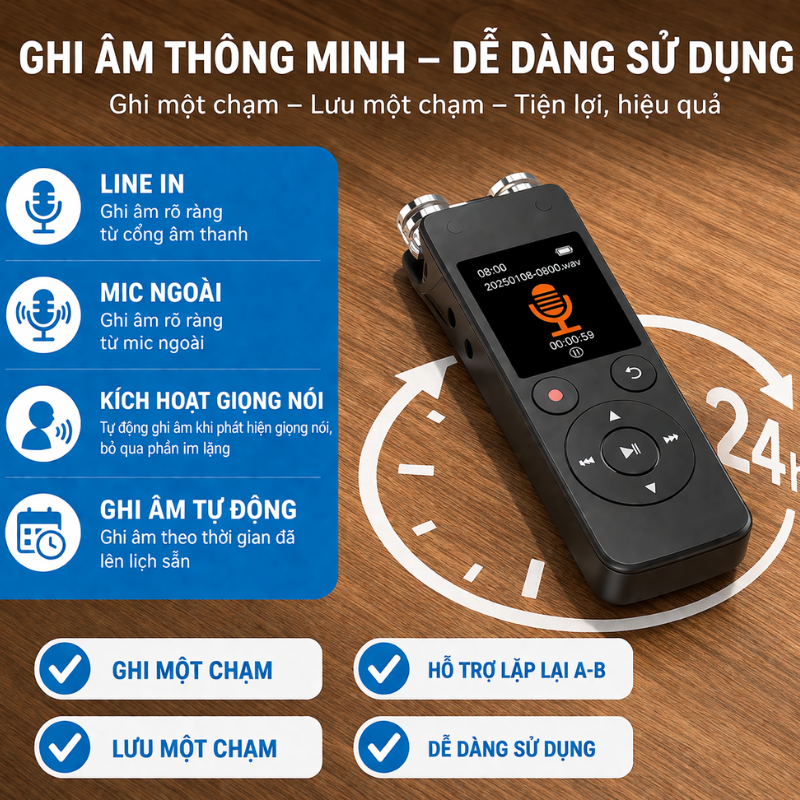 Máy Ghi Âm QJ400 Cao Cấp – 3072Kbps, Bluetooth 5.2, Ghi Âm Siêu Nét