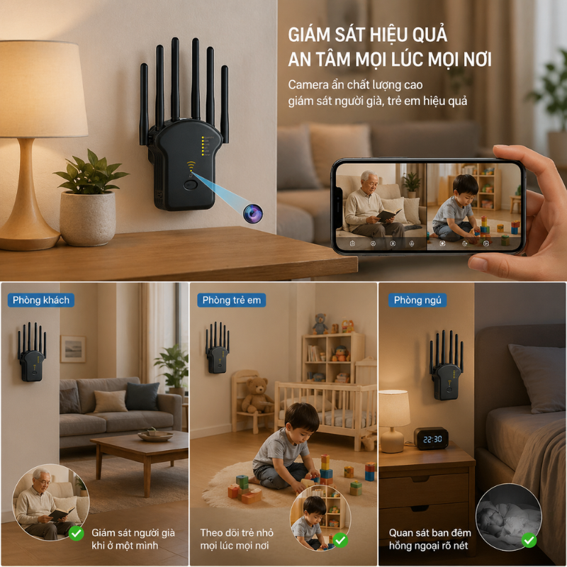 A6T Bộ Tiếp Sóng WiFi Có Camera Full HD – Xem Từ Xa Qua Điện Thoại