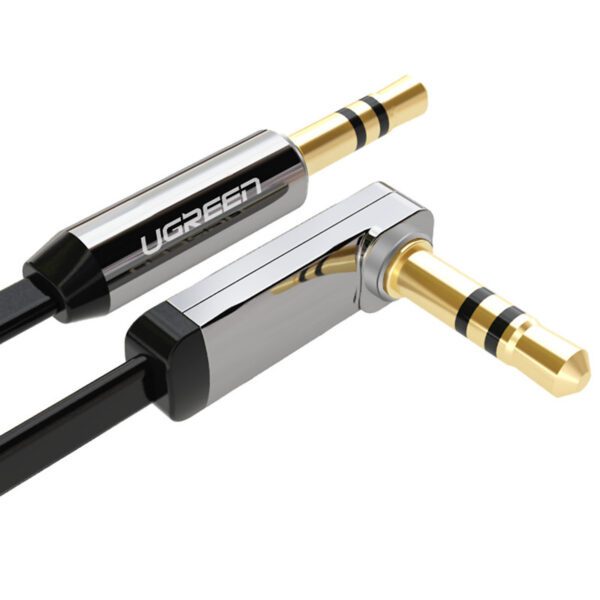 Dây Audio 3.5mm dẹt 1 đầu vuông 90 độ TPE UGREEN AV119 10599 Màu Đen Dài 2m