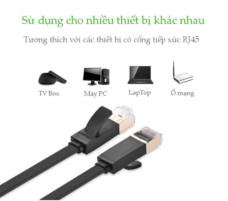 Cáp mạng 2 đầu đúc Cat7 UTP dạng dẹt UGREEN NW106 11261 Màu Đen Dài 2m