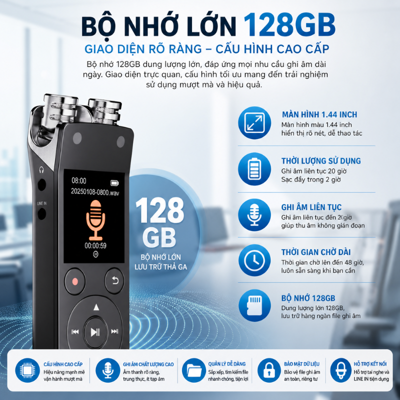 Máy Ghi Âm QJ400 Cao Cấp – 3072Kbps, Bluetooth 5.2, Ghi Âm Siêu Nét