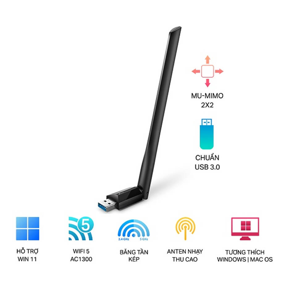 USB Wi-Fi Băng Tần Kép AC1300 TP-Link Archer T3U Plus