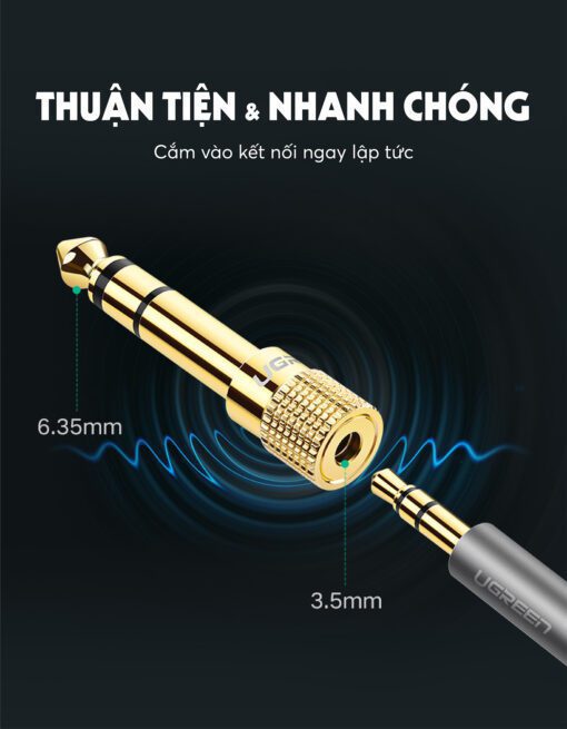 Đầu jack chuyển đổi âm thanh từ cổng 3.5mm cái sang cổng 6.5mm đực chính hãng UGREEN 20503
