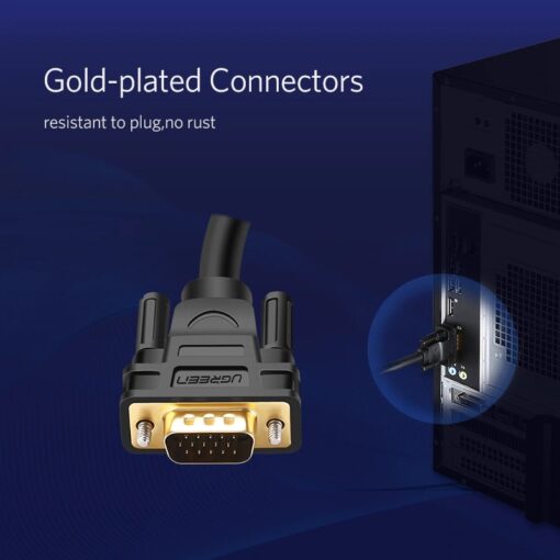Cáp VGA tròn 2 đầu đực màu đen Ugreen VG101 11673 Dài 1m