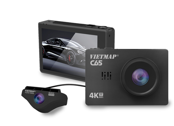 Camera hành trình 4K Vietmap C65 ghi hình Trước & Sau xe, phát wifi tải dữ liệu, cảnh báo biển báo
