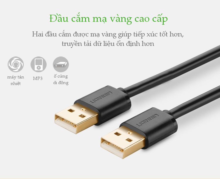 Dây cáp truyền dữ liệu 2 đầu USB 2.0 dài 0.5M UGREEN US102 10308 Màu Đen