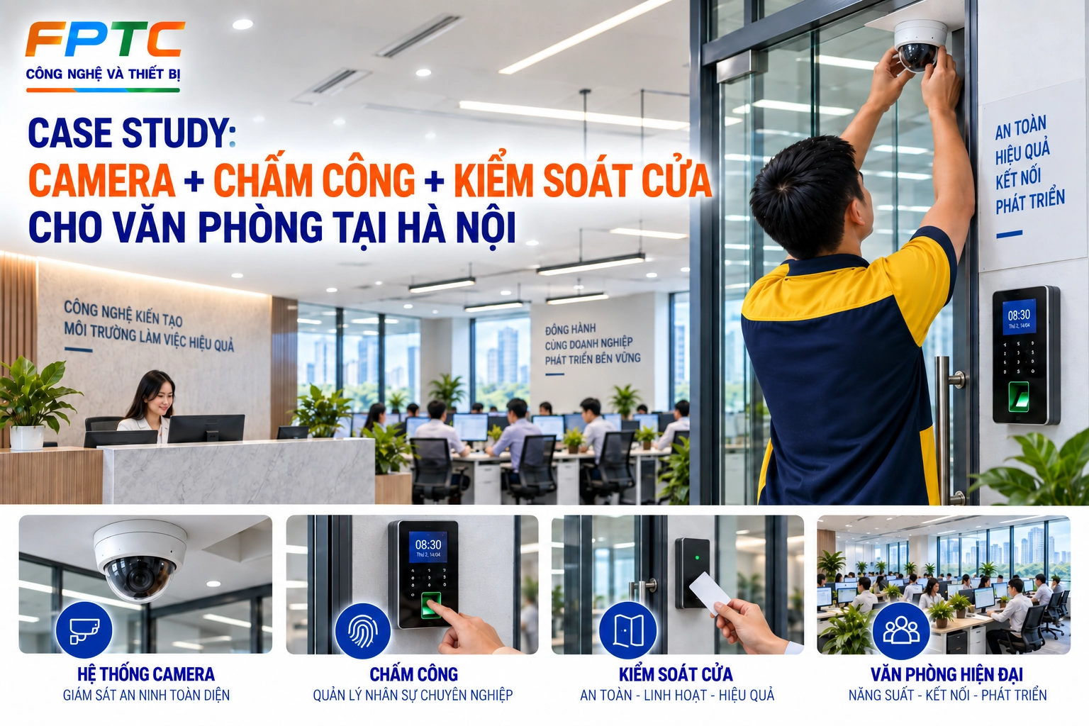 Case study: Camera + chấm công + kiểm soát cửa cho văn phòng tại Hà Nội