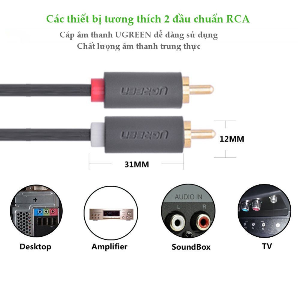 Cáp chuyển 3.5mm sang 2 đầu RCA Hoa Sen AV102 10588 Dài 1m
