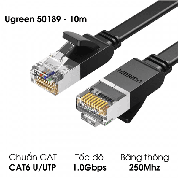 Cáp mạng CAT 6 dẹt U/UTPchống nhiễu UGREEN NW101 50189 Dài 10m