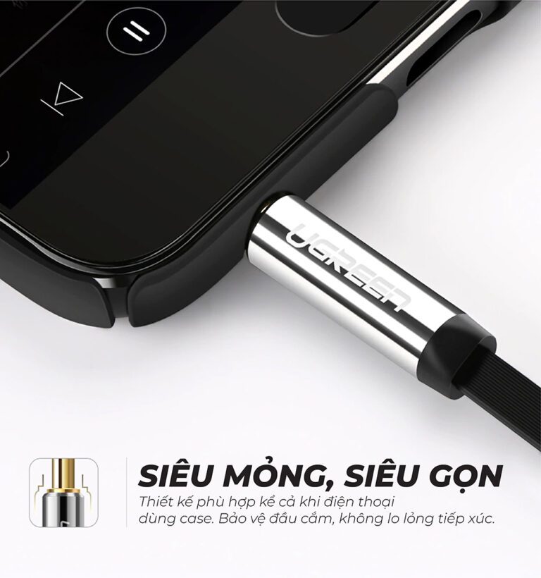 Dây Audio 3.5mm dẹt 1 đầu vuông 90 độ TPE UGREEN AV119 10599 Màu Đen Dài 2m