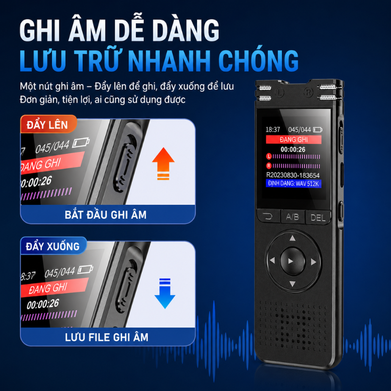 Máy Ghi Âm Q2S – Ghi Âm Siêu Nét 1536Kbps, Pin 50 Giờ, Dễ Dùng