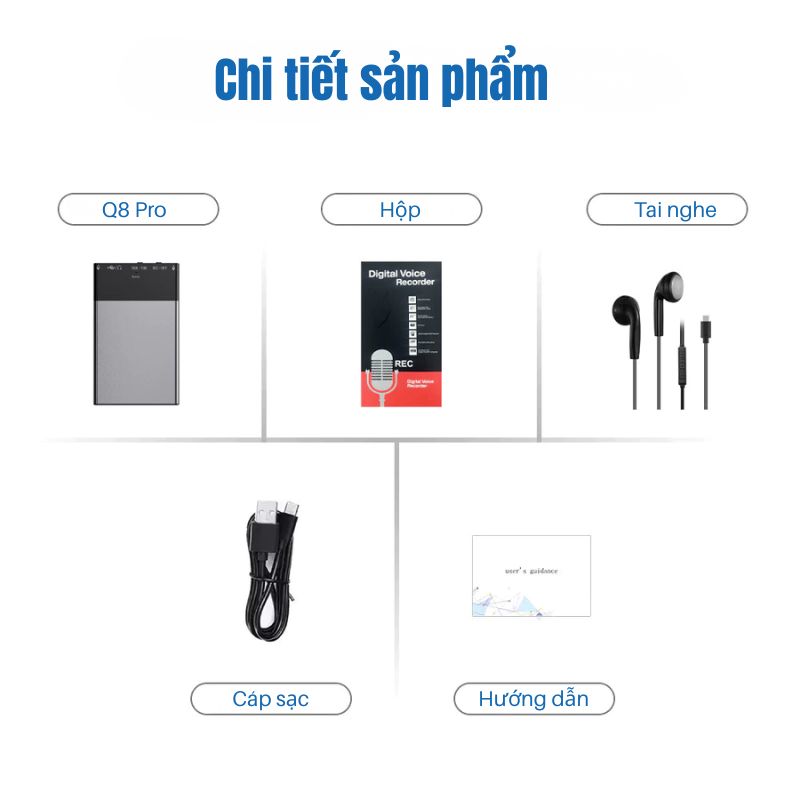 Máy ghi âm Q8 Pro – Siêu mỏng 6mm, Pin 100 Giờ, Ghi Âm Cực Nét