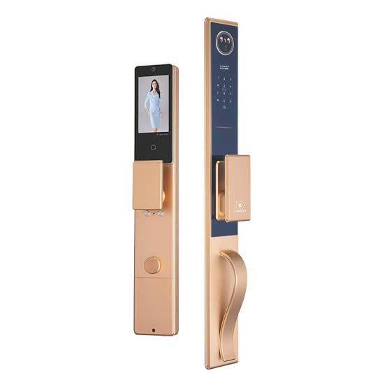 Khóa cửa vân tay Kassler KL988-CNC Gold, Camera 2 chiều, Face ID 3D