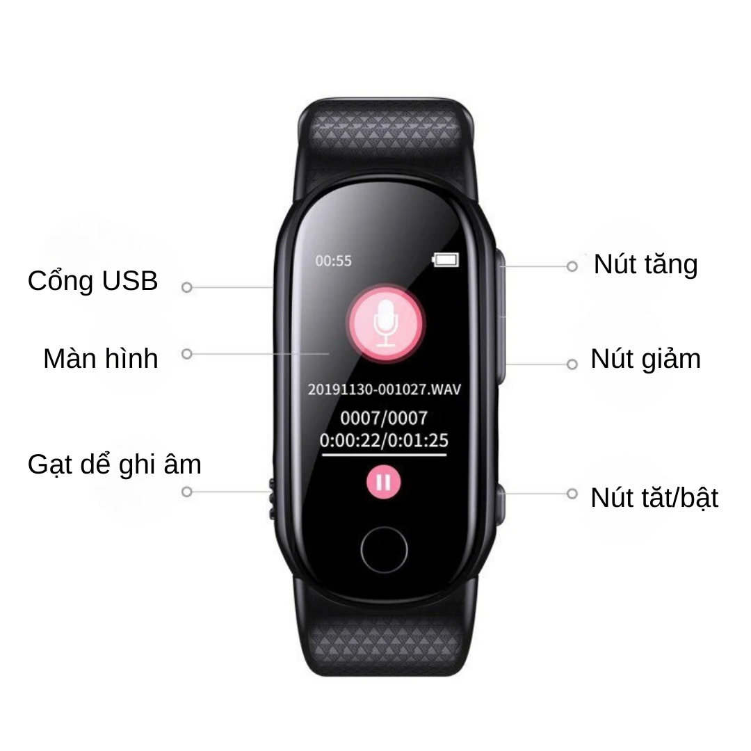 Đồng hồ đeo tay W2S - Ghi âm 24h - Lọc âm thanh tốt, khử ồn - bán kính 20m
