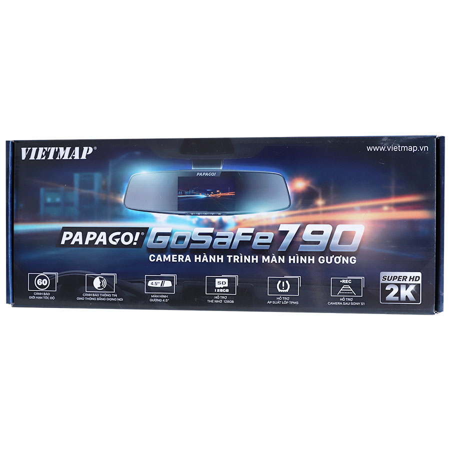 Camera hành trình Vietmap PAPAGO GoSafe 790 vừa dẫn đường vừa ghi hình 2 kênh Super HD 2K/1080P, Màn hình 4.5 inch
