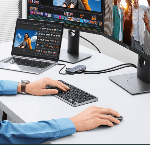 Bộ chuyển đổi Type C ra 2 cổng HDMI 4k@60Hz, cổng PD, 2 cổng USB3.0, đầu đọc thẻ SD/TF và cổng RJ45