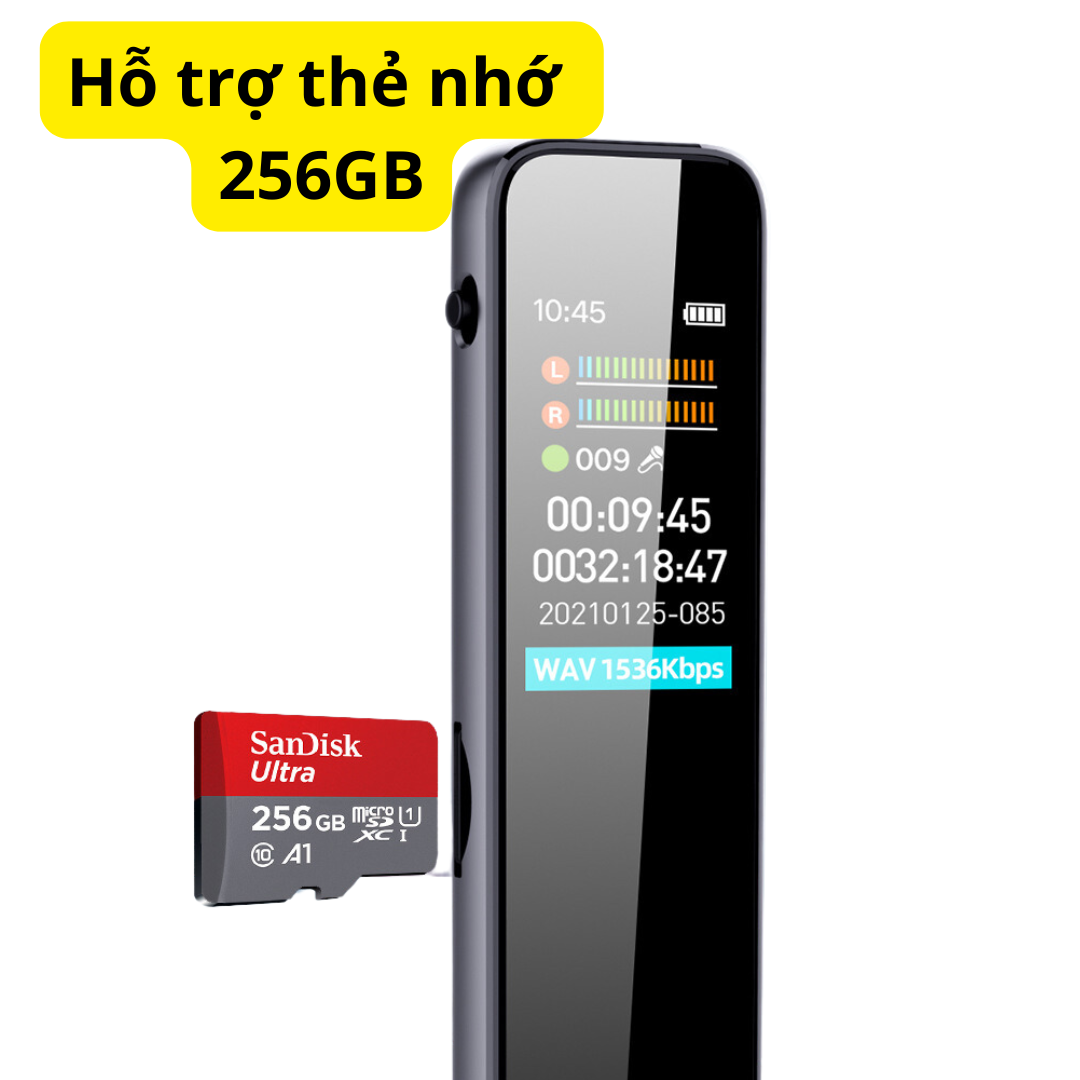 Máy Ghi Âm Chuyên Nghiệp RV18 Mrobo: Ghi âm 30h - Lọc âm DPS - Siêu mỏng 7mm