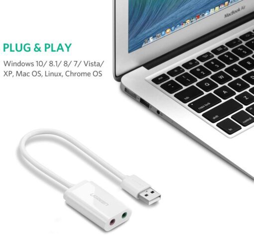 Dây USB 2.0 mở rộng sang đồng thời 2 cổng 3.5mm cho tai nghe + mic không cần driver UGREEN US205 30143 Màu Trắng