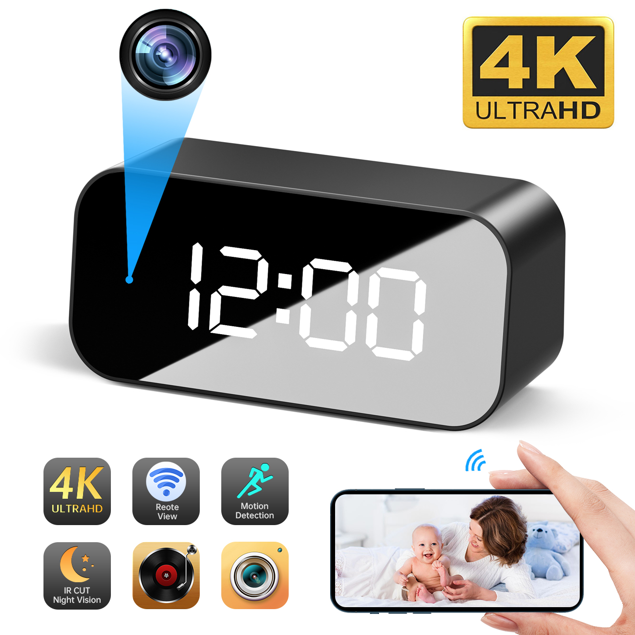 Camera Đồng Hồ Đặt Bàn Q8 Pro 4K - Âm thanh Rõ nét - Hồng ngoại ẩn 10m.