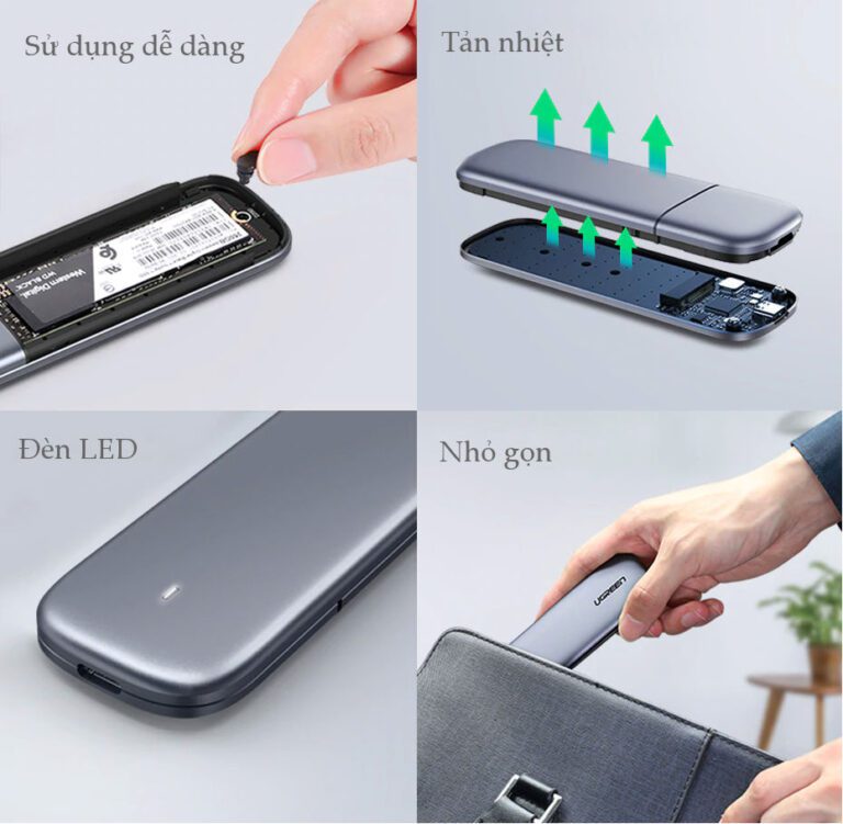 Hộp box đựng ổ cứng SSD M.2 B-Key & MB Key 2TB USB 3.0 Ugreen 60530 cao cấp (Vỏ Nhôm)