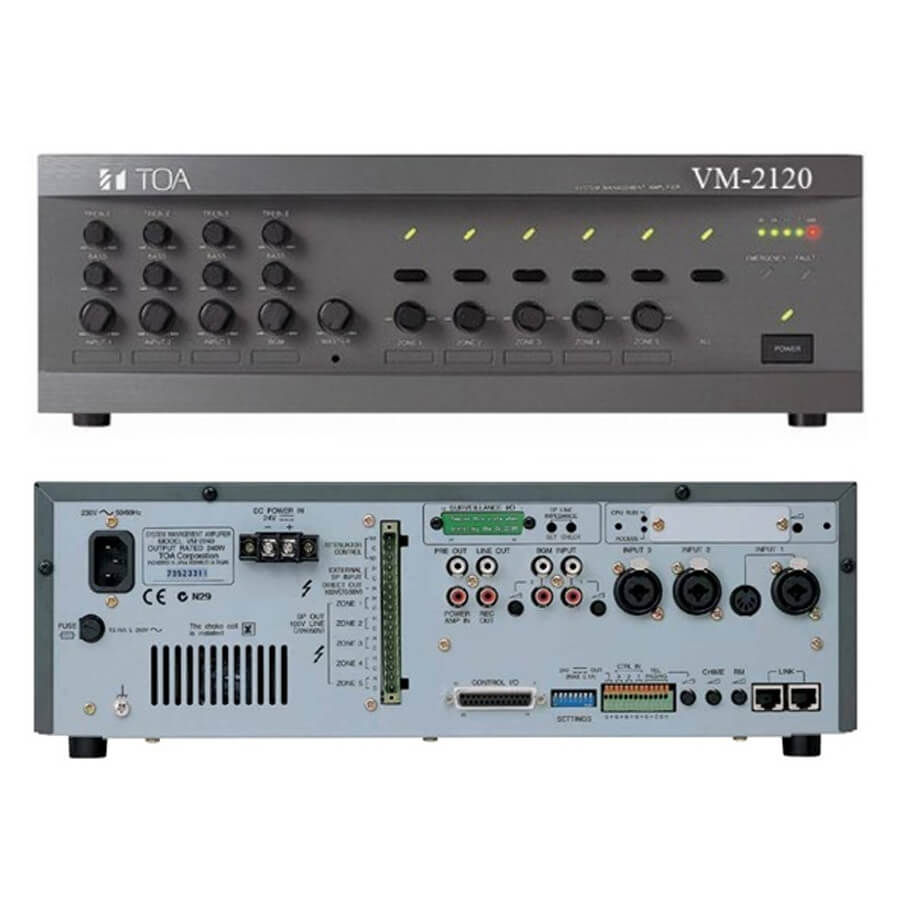 Mixer Amplifier 120W chọn 5 vùng loa TOA VM-2120