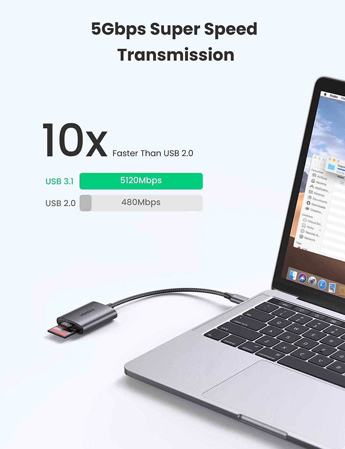 Đầu đọc thẻ Ugreen SD/ TF vỏ nhôm UGREEN 80888