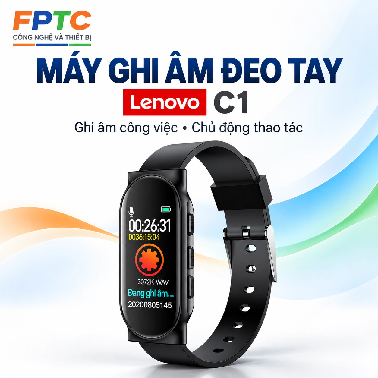 Máy ghi âm đồng hồ đeo tay Lenovo C1 – Ghi liên tục 24 giờ