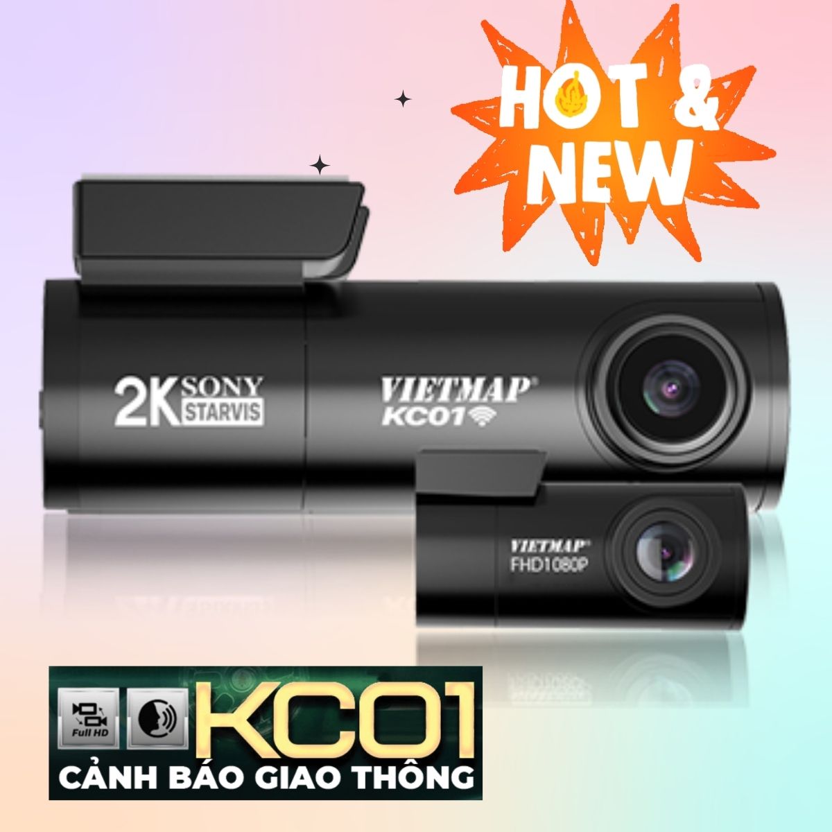 Camera hành trình trước sau VietMap KC01 Super HD 2K, Kết nối WIFI 5Ghz Xem & Tải Video