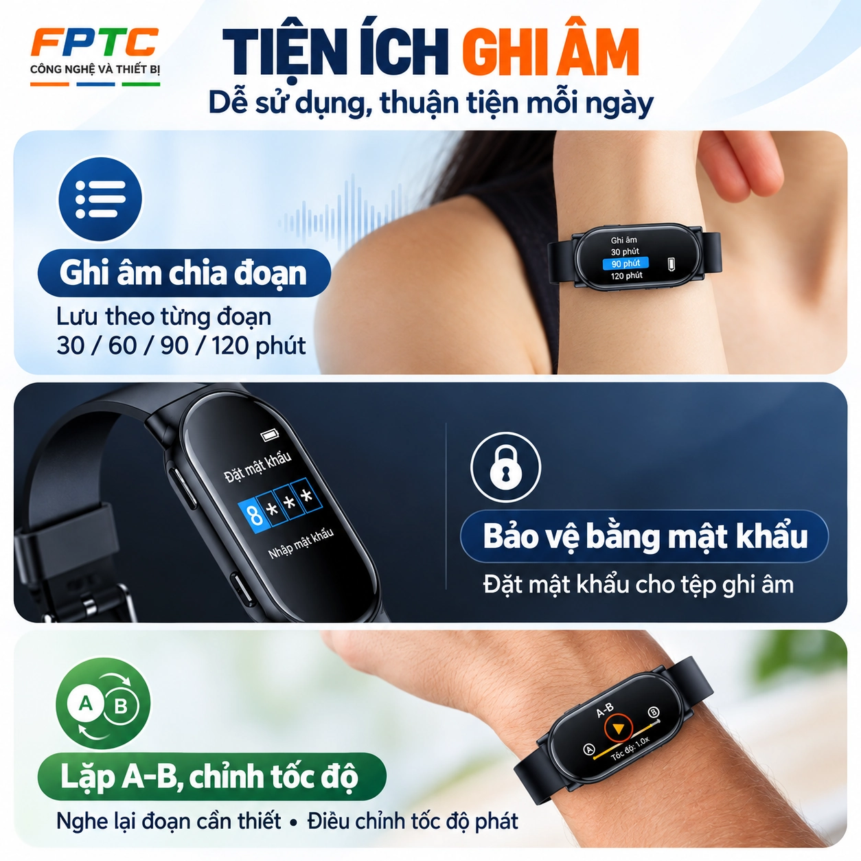 Máy ghi âm đồng hồ đeo tay Lenovo C1 – Ghi liên tục 24 giờ