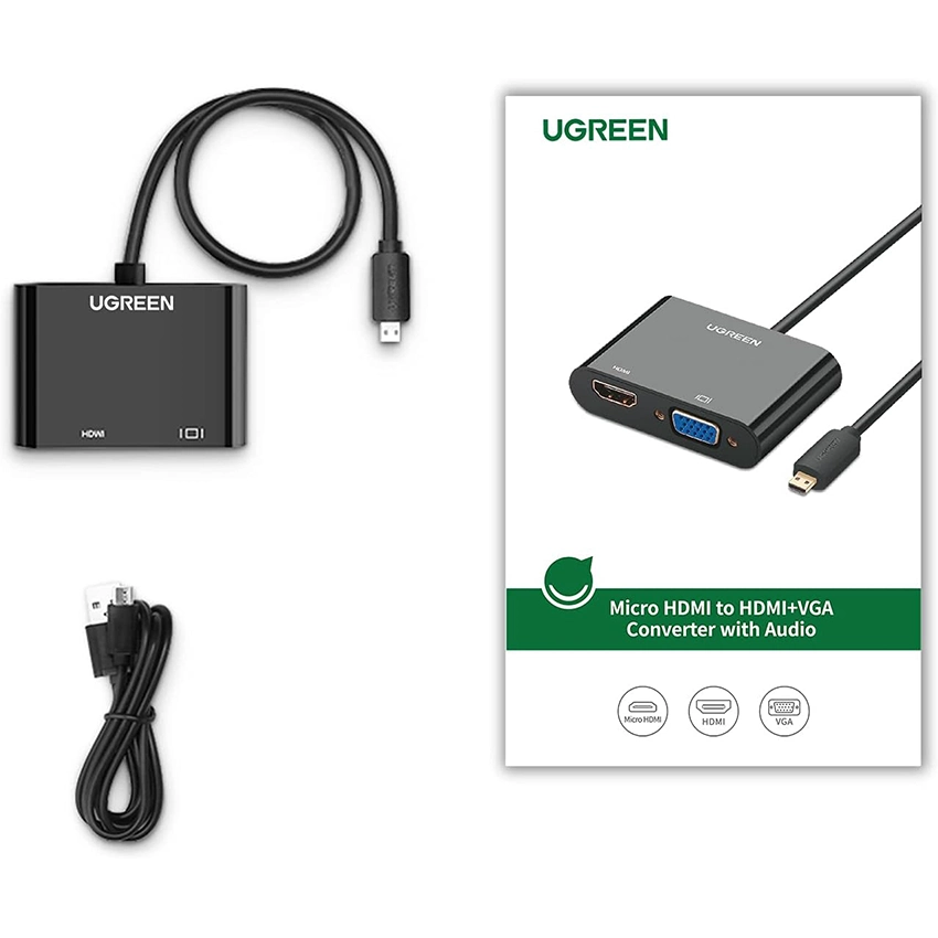 Cáp chuyển đổi Micro HDMI to VGA và HDMI + Audio chính hãng Ugreen 30355 cao cấp