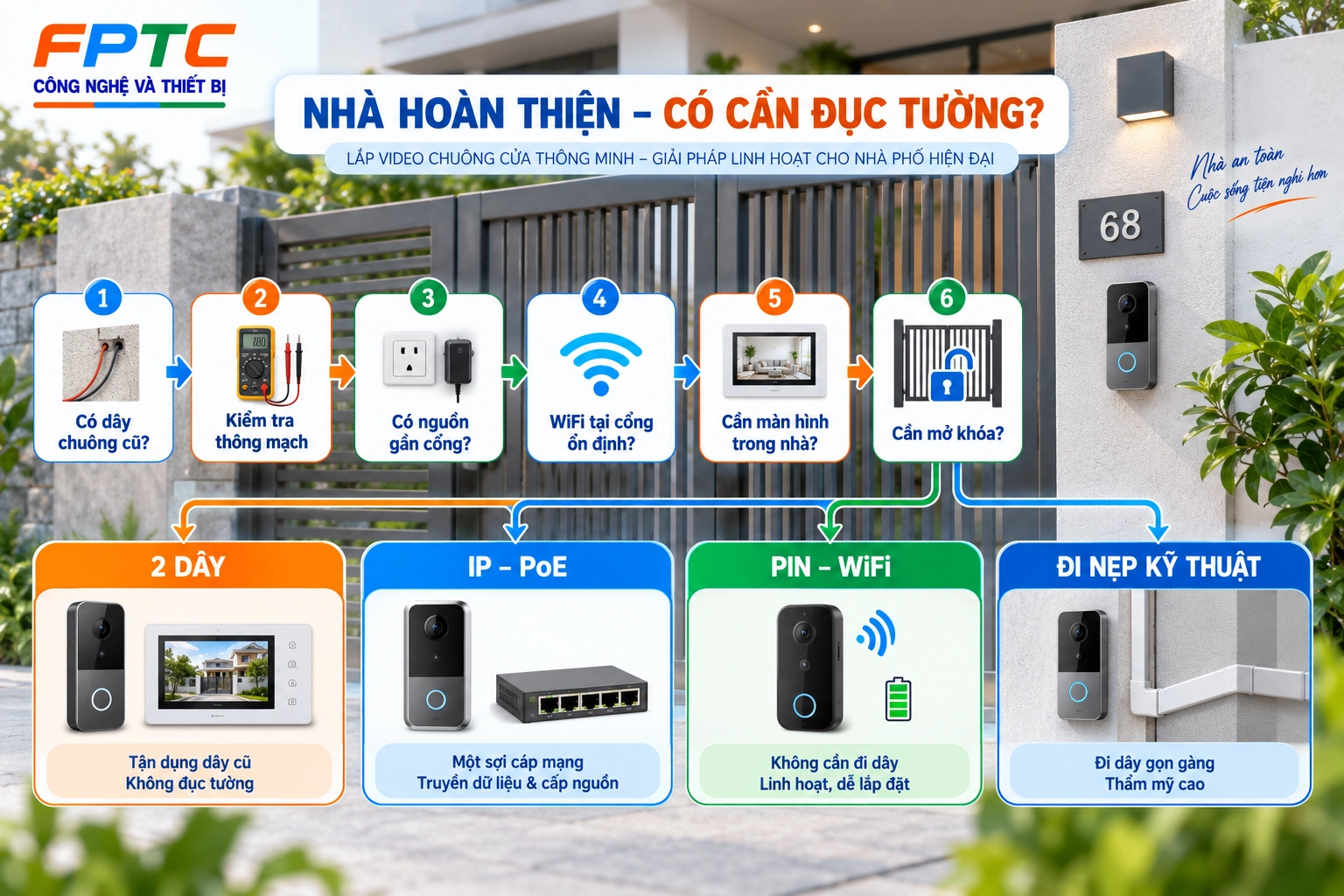 Nhà Đã Hoàn Thiện Có Lắp Chuông Cửa Có Hình Mà Không Đục Tường Được Không?