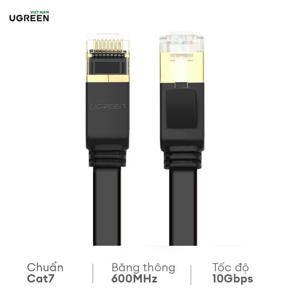 Cáp mạng 2 đầu đúc Cat7 UTP dạng dẹt UGREEN NW106 30738 Màu Đen Dài 0.5m