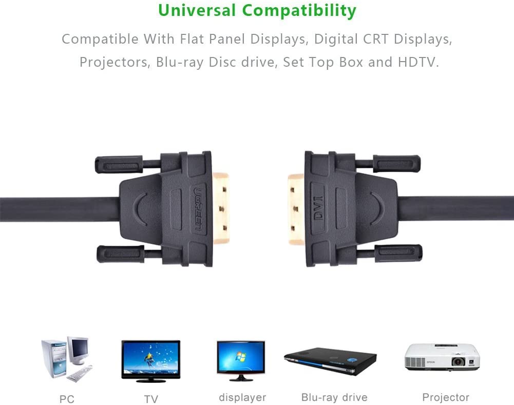Cáp DVI Ugreen DV101 chuẩn DVI-D (24+1) 2 đầu đực 11608 Dài 5m