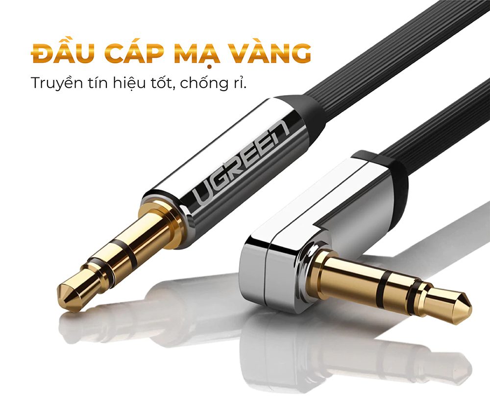 Dây Audio 3.5mm dẹt 1 đầu vuông 90 độ TPE UGREEN AV119 10599 Màu Đen Dài 2m