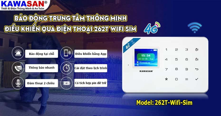 Thiết Bị Báo Động Chống Trộm Qua Điện Thoại 262T WIFI SIM