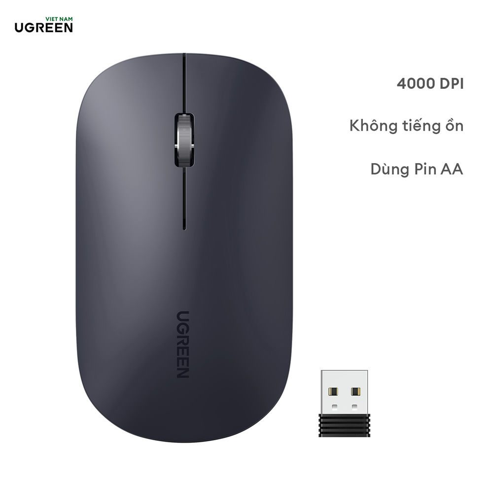 Chuột máy tính không dây Silent Ugreen MU001 90675 Màu Đen, kết nối qua USB