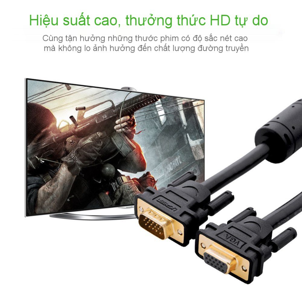 Dây nối dài VGA đực sang cái 3+6 OD8.0MM dài 3m UGREEN VG103 11615