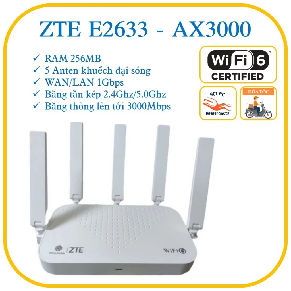Bộ Phát Wifi6 ZTE E2633 chuẩn Ax3000 -Hỗ trợ Wifi Mesh