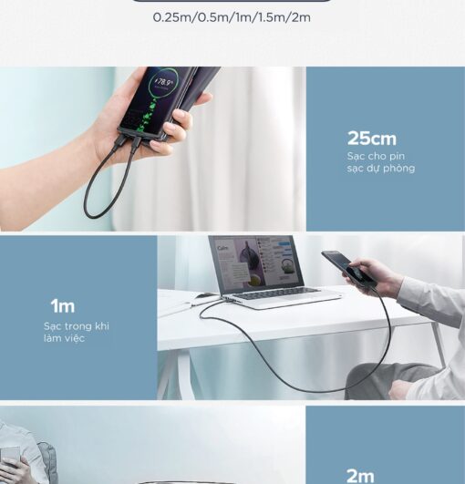 Cáp sạc, dữ liệu USB Type-A 2.0 sang USB Type-C dài 0,5M Ugreen US287 60115 Màu Đen