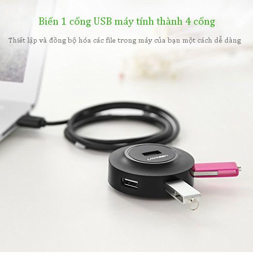 Hub USB Ugreen chia 1 cổng USB2.0 ra 4 cổng USB tốc độ cao CR106 20270 Màu Trắng Dài 1m