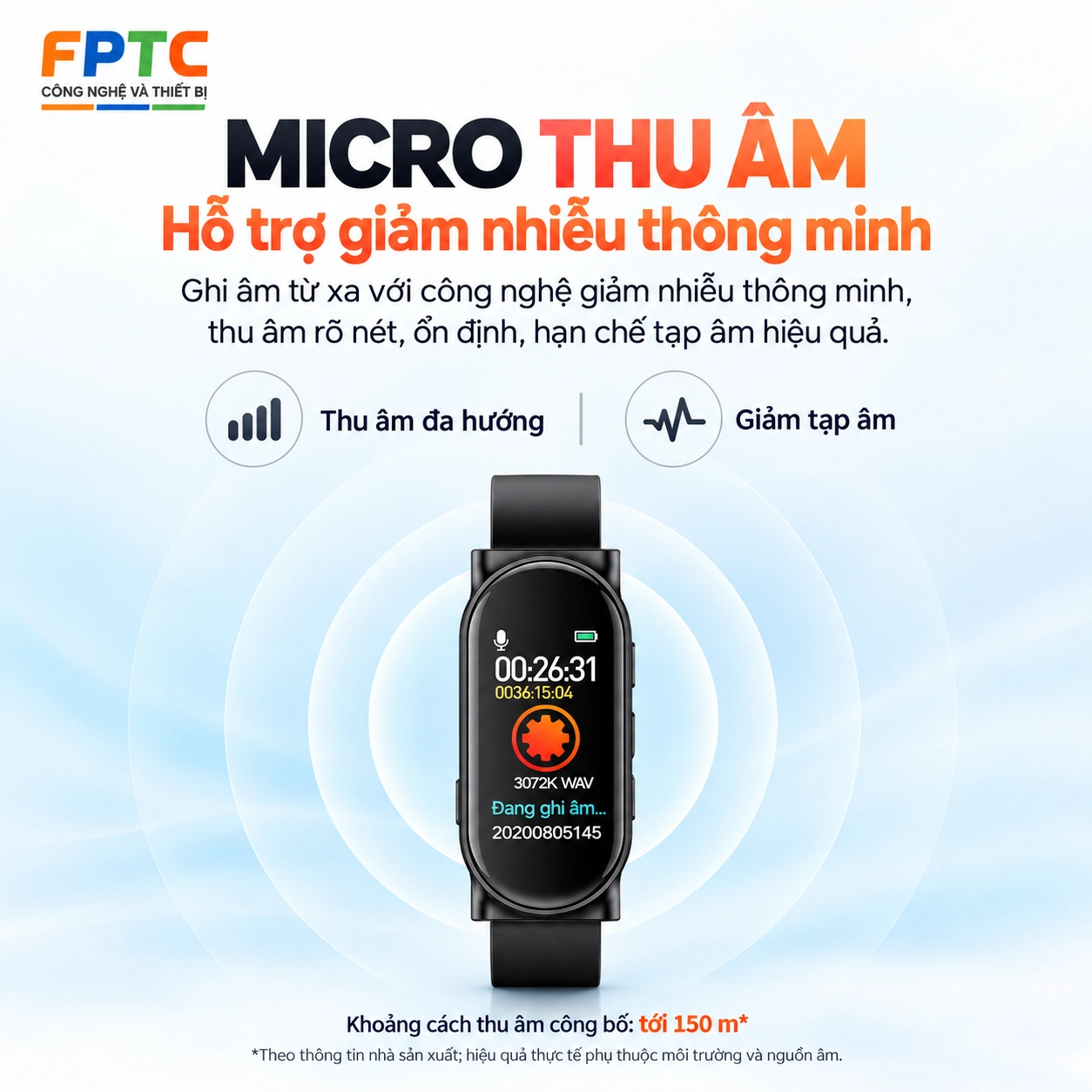 Máy ghi âm đồng hồ đeo tay Lenovo C1 – Ghi liên tục 24 giờ